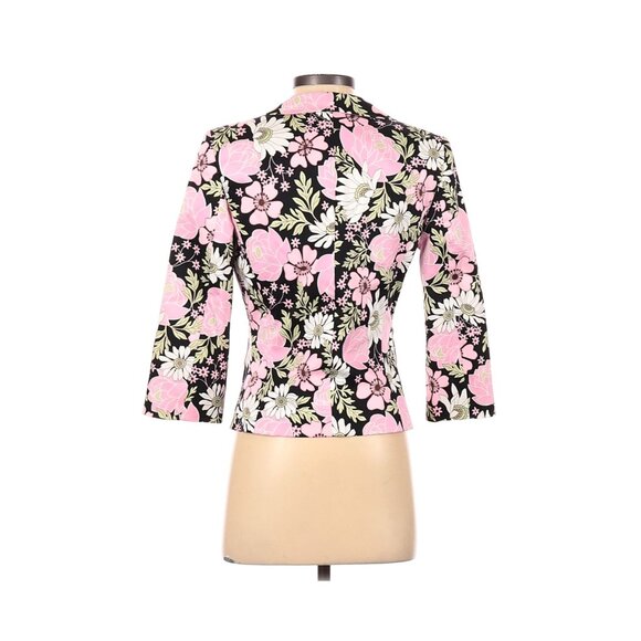 Isabel & Nina Floral Blazer Womens Size 2 Black Pink 3/4 Sleeve Button Front - Picture 2 of 5